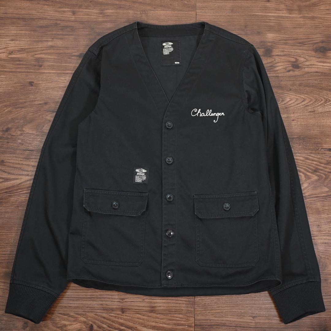 チャレンジャー　CHALLENGER　ノーカラー　ジャケット　ブラック　刺繍　M