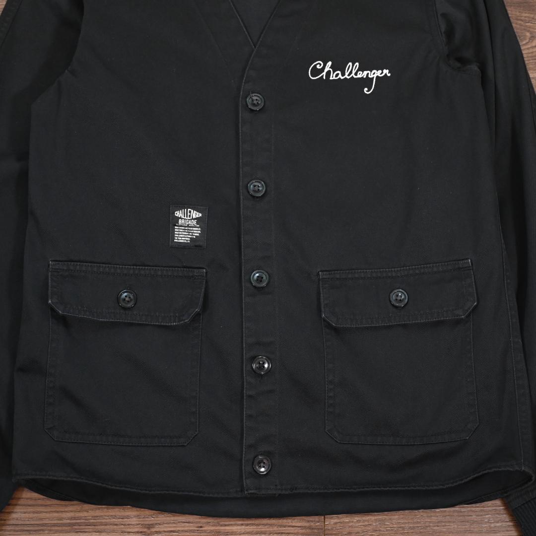 チャレンジャー　CHALLENGER　ノーカラー　ジャケット　ブラック　刺繍　M