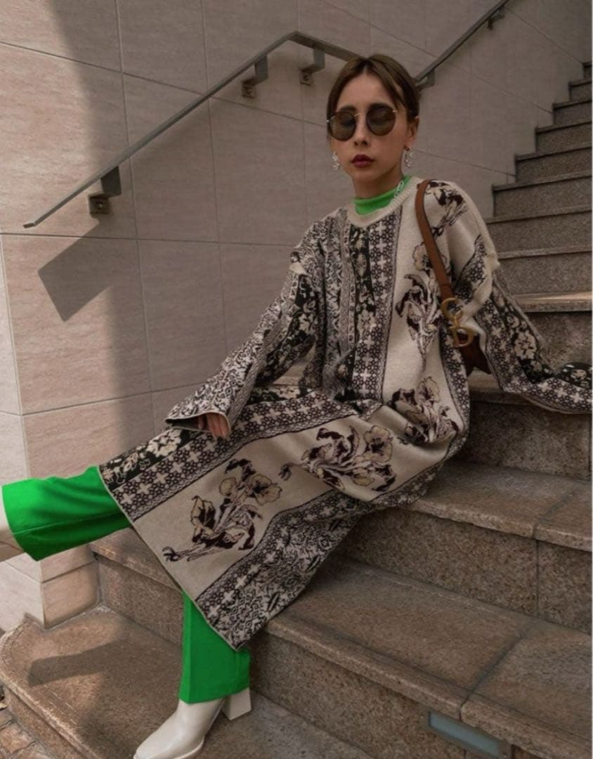 ワンピース Ameri IMANE JACQUARD KNIT DRESS S