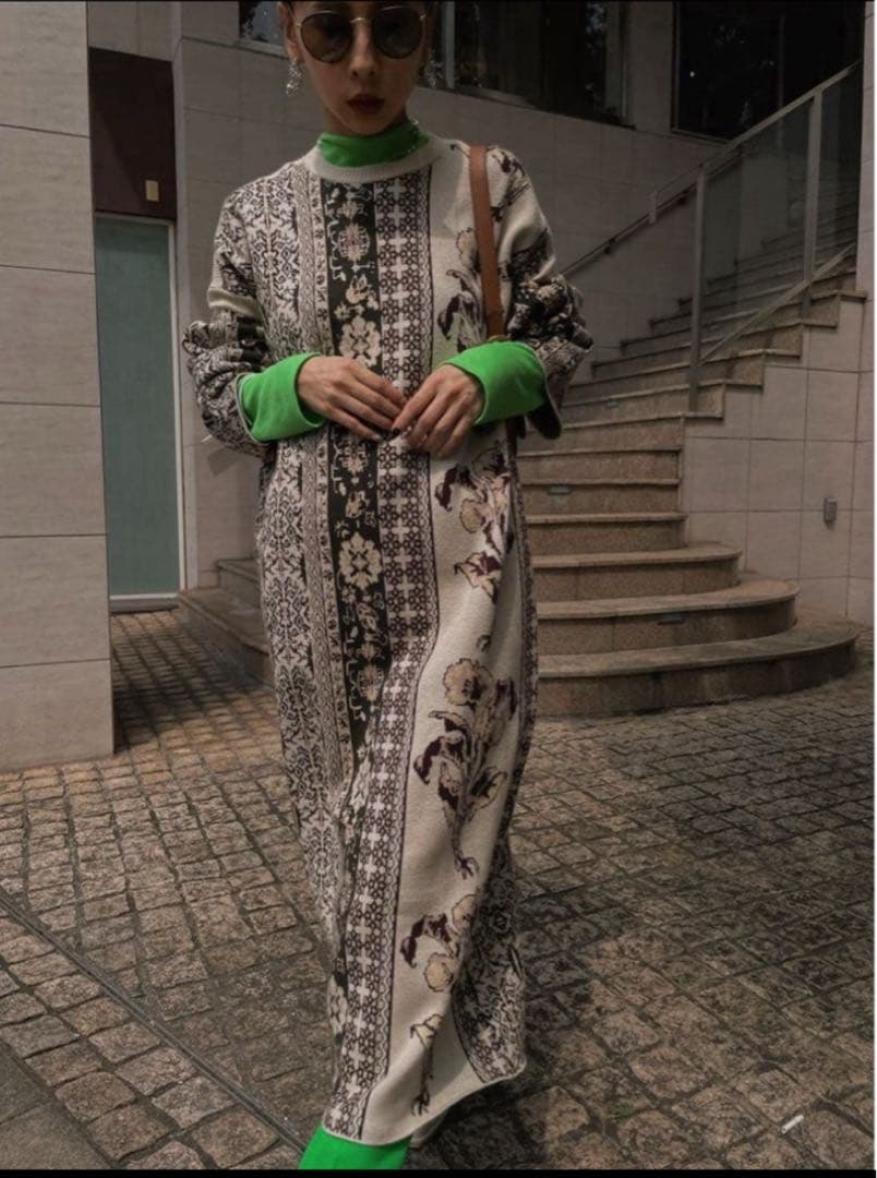 ワンピース Ameri IMANE JACQUARD KNIT DRESS S