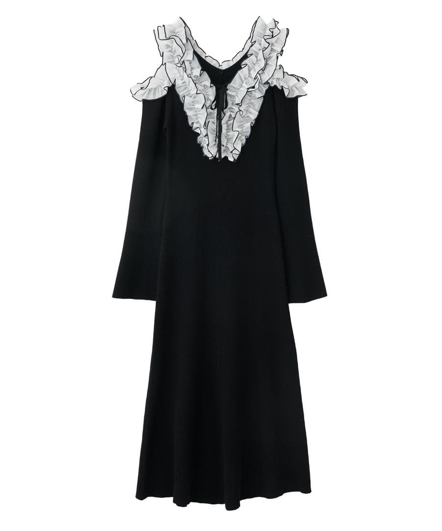 LILLIAN CARAT☆バイカラーフリルニットワンピース