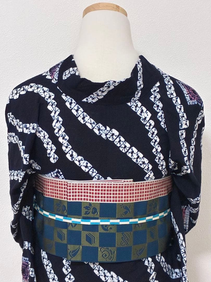 浴衣　有松鳴海絞り　流線にスクエア　裄67cm