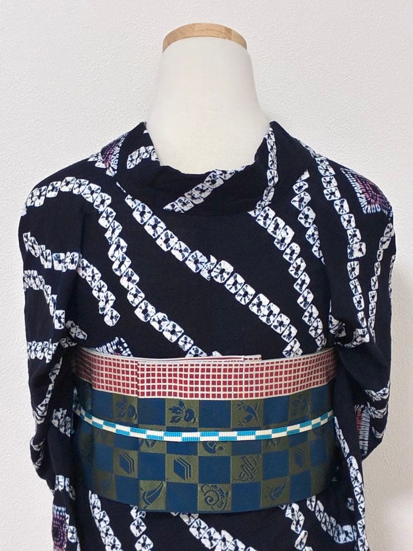 浴衣　有松鳴海絞り　流線にスクエア　裄67cm