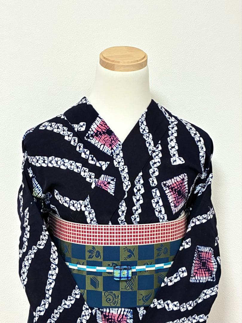 浴衣　有松鳴海絞り　流線にスクエア　裄67cm