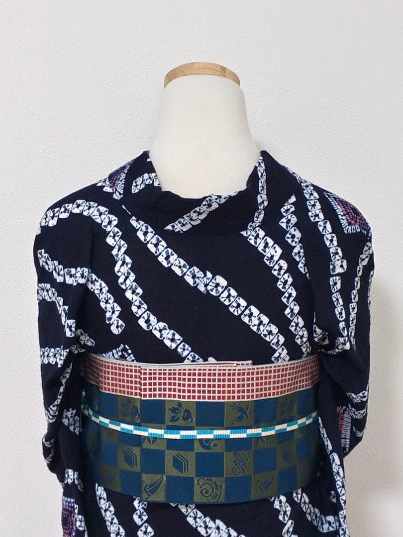 浴衣　有松鳴海絞り　流線にスクエア　裄67cm