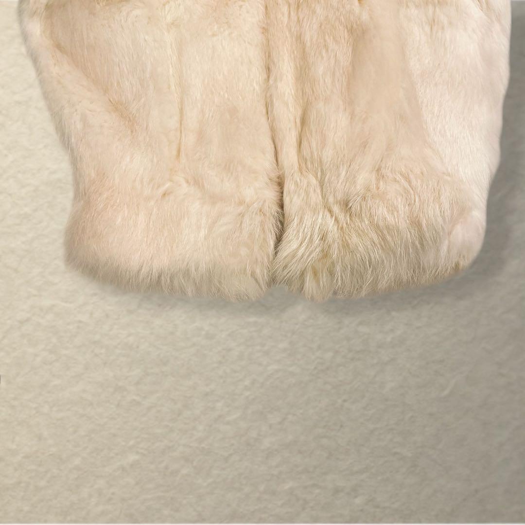 リアルファー ラビット ロングコート 着丈115cm ウエストマーク ホワイト系