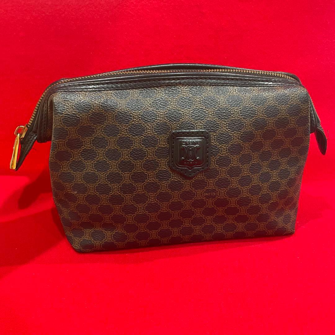 オールド　セリーヌ　ポーチ　セカンドバッグ　黒マカダム　がま口　トリオンフ