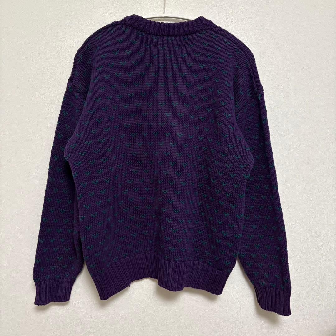 90s Eddie Bauer｜バーズアイ コットンニット 総柄 パープル