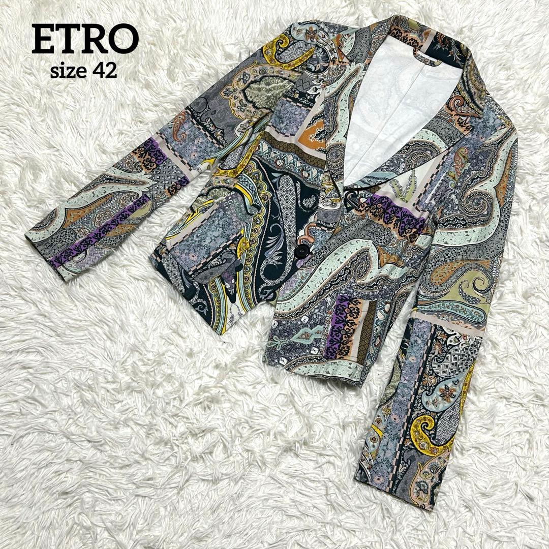 良品　エトロ　テーラードジャケット　42 マルチカラー　ストレッチ　総柄