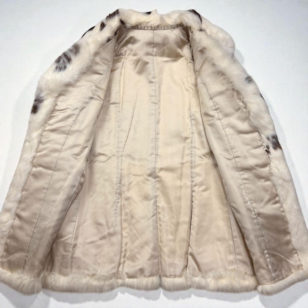 希少　毛皮コート　ファーコート　牛柄　襟付き　ラビットファー　Lサイズ相当