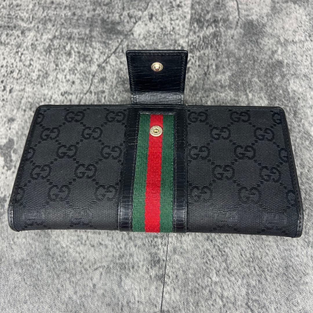 GUCCI グッチ GGキャンバス レザー シェリーライン 長財布 ブラック
