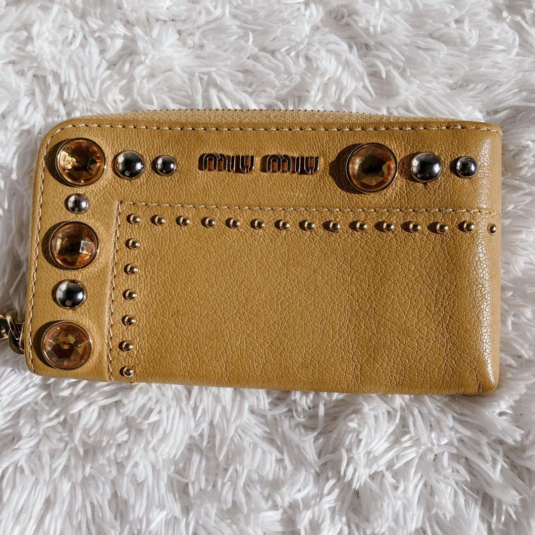 激レア✨ミュウミュウ　ケース　スタッズ　ビジュー　ラインストーン　黄色