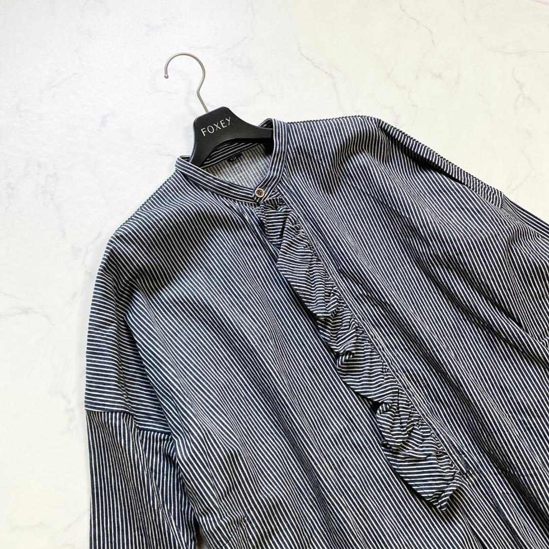 美品✨45R ONEONE いろいろデニムのプルフリルチュニック インディゴ