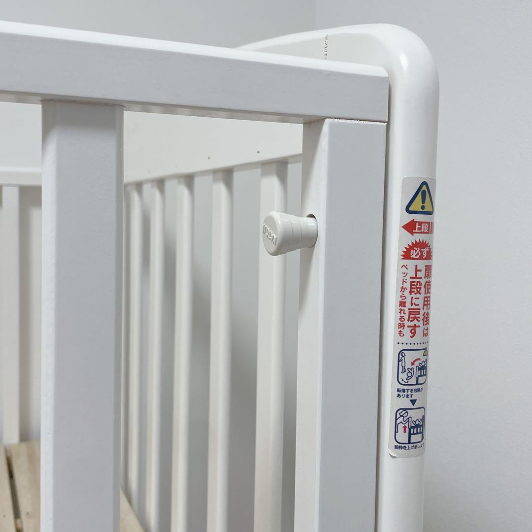 【カトージ】ベビーベッド/ホワイト/木製/ハイタイプ/説明書付き