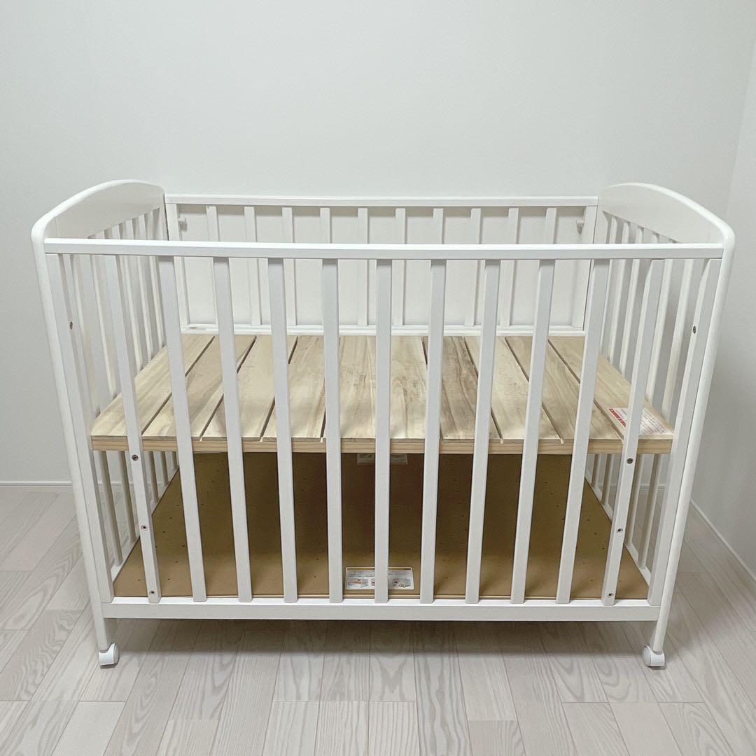 【カトージ】ベビーベッド/ホワイト/木製/ハイタイプ/説明書付き
