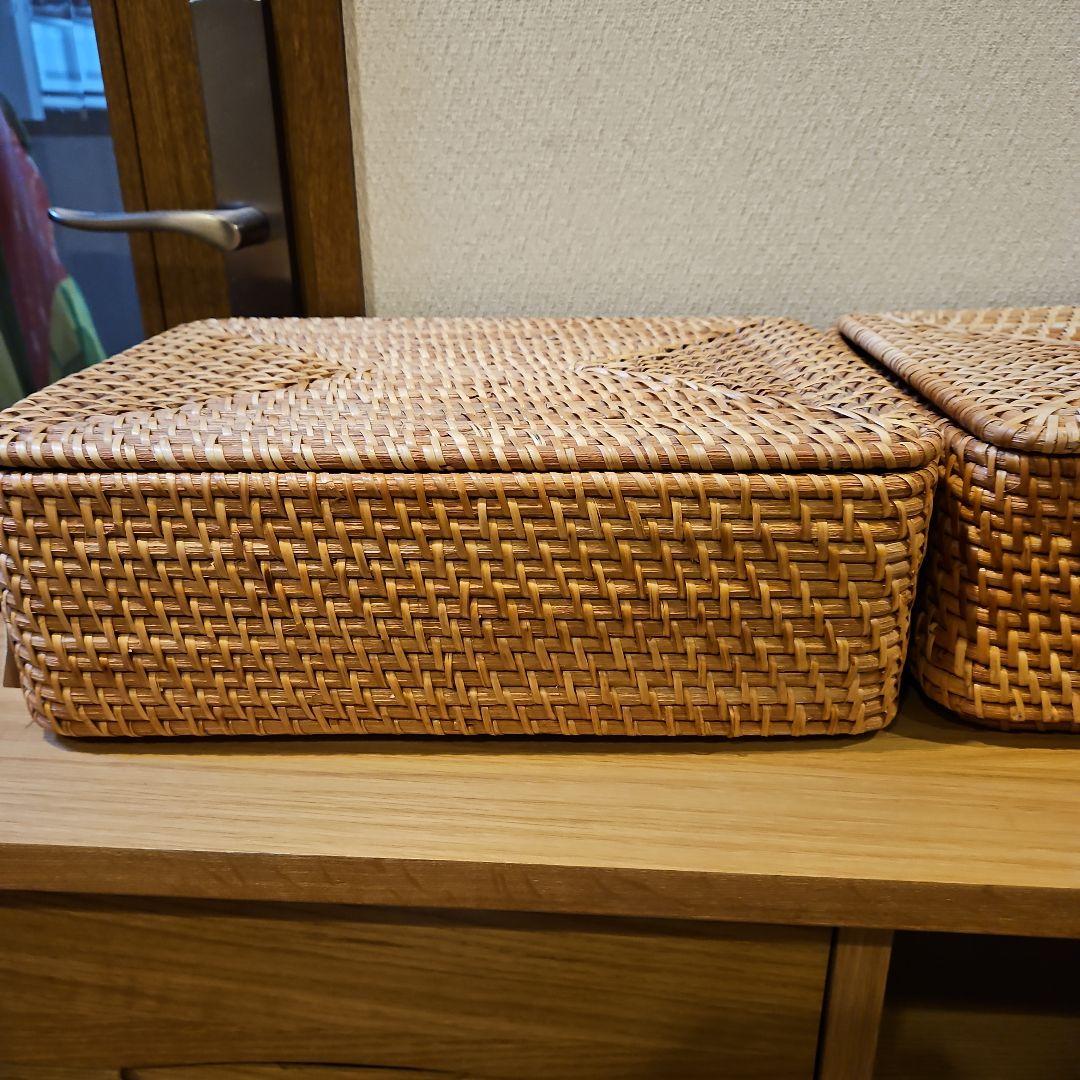 無印　重なるラタン　長方形バスケット