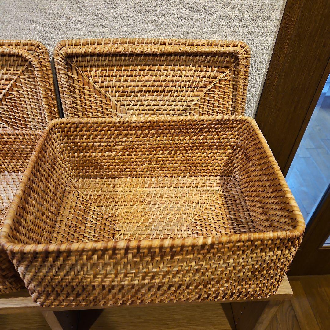 無印　重なるラタン　長方形バスケット