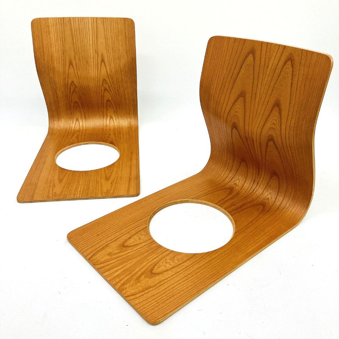 Tendo 天童木工 座椅子 2脚セット 藤森健次 曲げ木 ケヤキ板目 曲木③