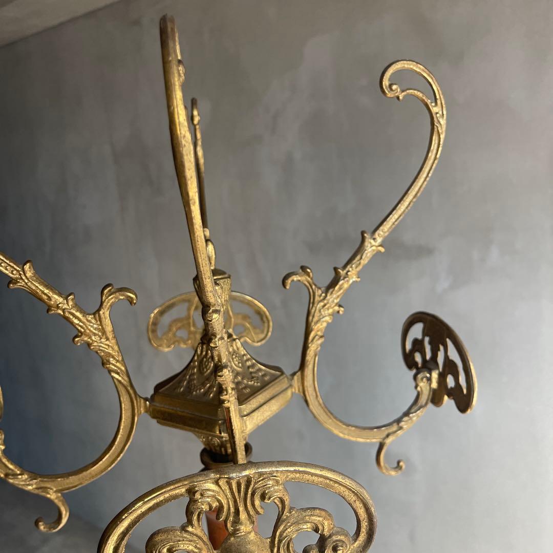 イタリア製 ハンガーポール ハンガーラック 輸入家具 チーク真鍮 ゴールド