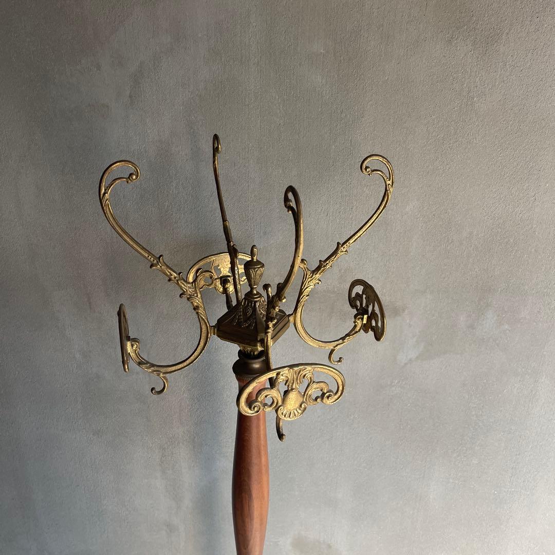 イタリア製 ハンガーポール ハンガーラック 輸入家具 チーク真鍮 ゴールド