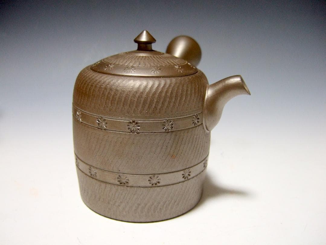 萬古焼 森 伊呂久 造 釣鐘形 横手 急須 共箱 / 万古焼