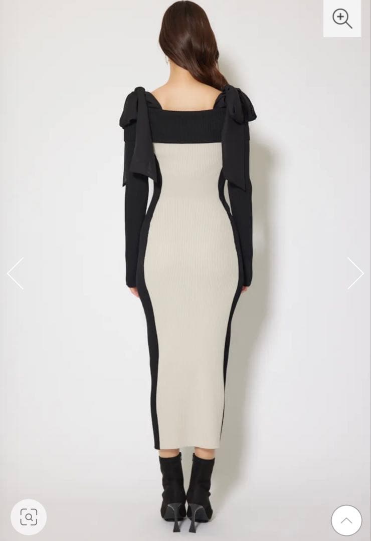 riendaリエンダ　バイカラーオフショルリボンニットワンピース