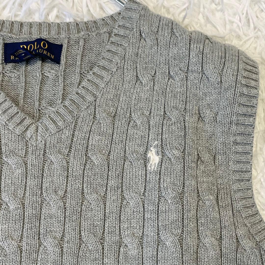 タグ付き未使用✨ポロラルフローレン ケーブルニットベスト 現行 綿 グレー L