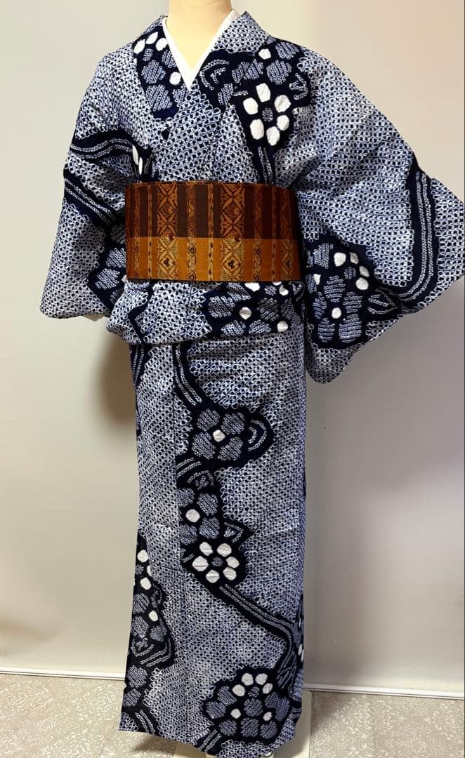 総絞り　浴衣　鳴門絞り　しつけ付美品　裄65.5身丈157㎝