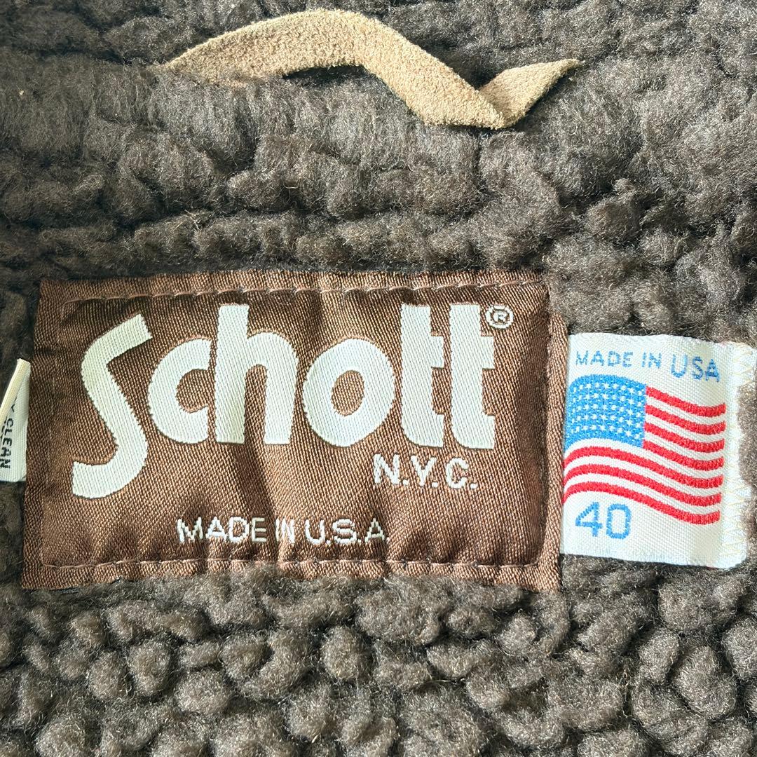 SCHOTT ランチコート ボアジャケット くるみボタン ウール ブラウン L