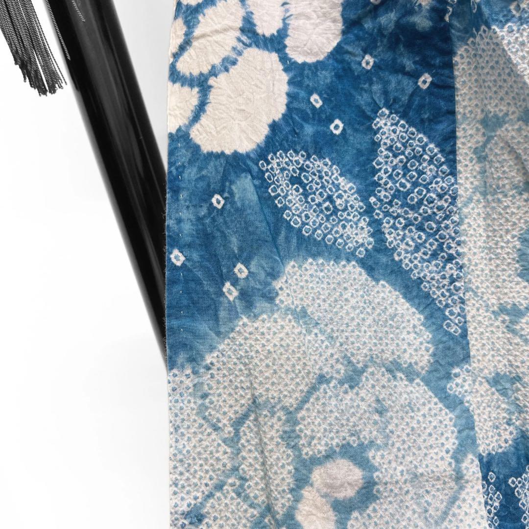 浴衣　有松鳴海絞り　花模様　ブルー　グラデーション　着物　032a d
