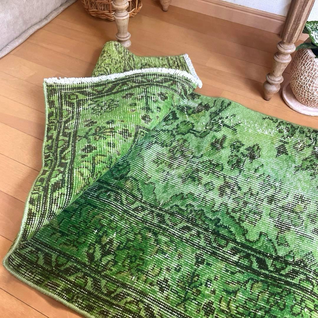 60×120ワサビグリーン　オーバーダイ　トルコあヴィンテージラグ
