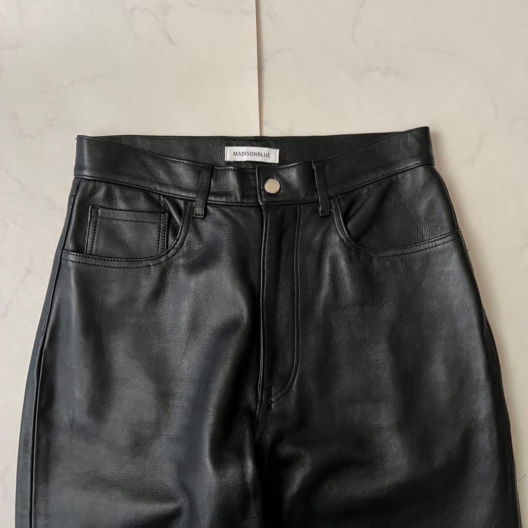 マディソンブルー レザーパンツ ブラック 黒 サイズ02 M 羊革 カットオフ