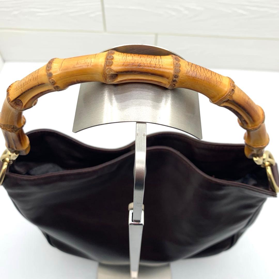 GUCCI グッチ バンブー ハンドバッグ レザー ダークブラウン