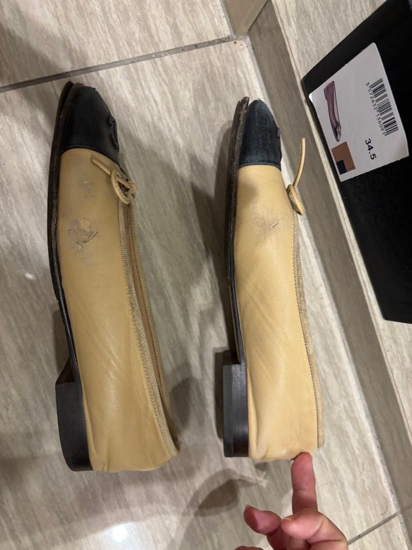 CHANEL バレエシューズ 34.5 ベージュ/黒