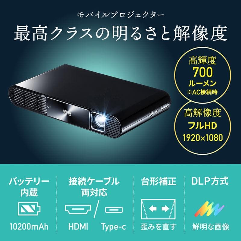 サンワサプライ PRJ-7 モバイルプロジェクター新品未使用　 Fullセット