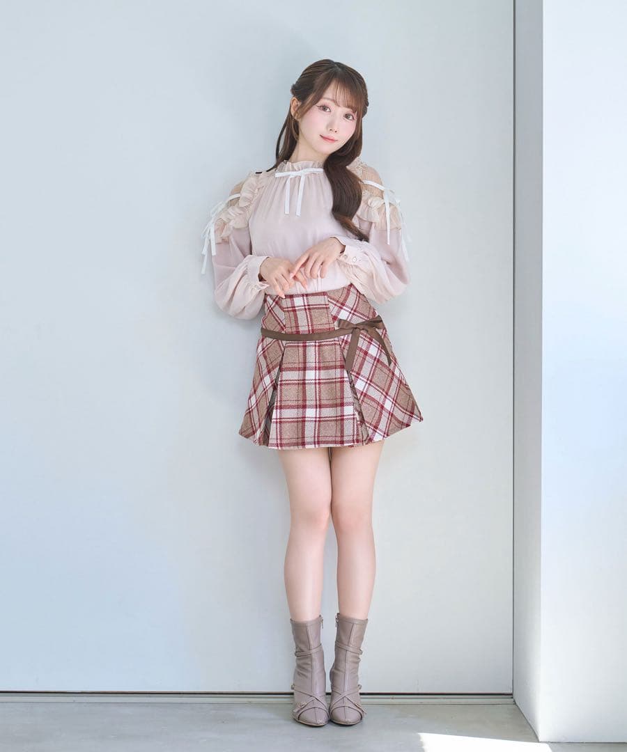rosemuse tweed like ribbon skirt キャメル