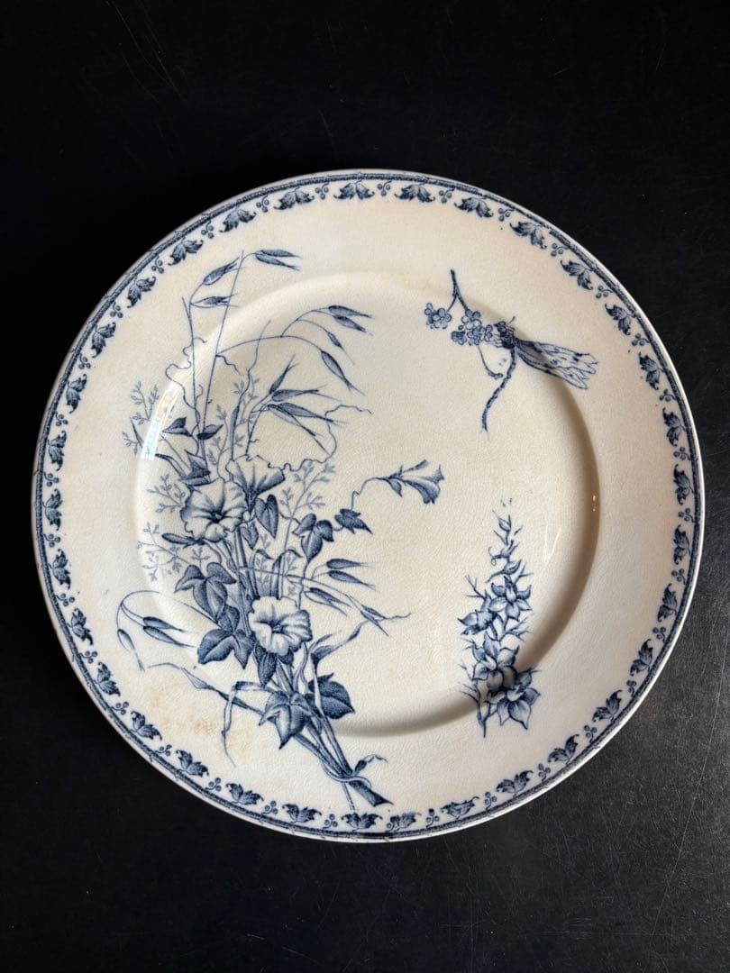 フランスアンティーク青い花柄の皿 3枚セット