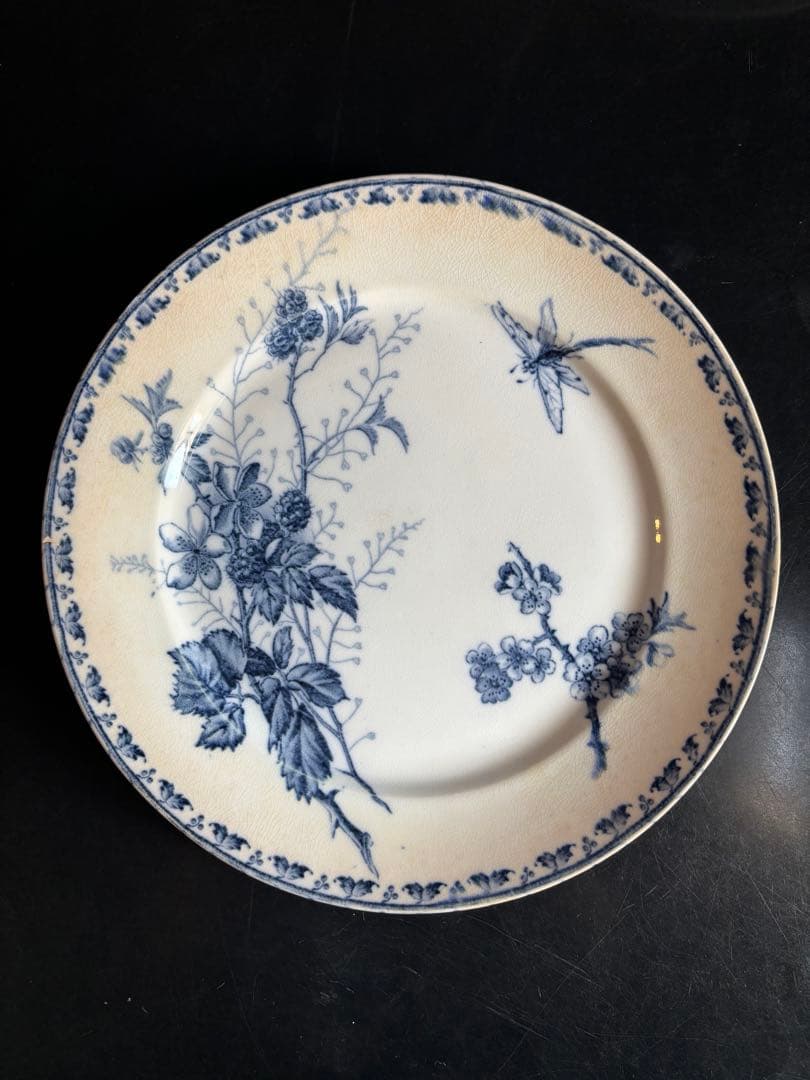 フランスアンティーク青い花柄の皿 3枚セット