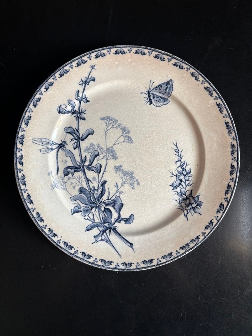 フランスアンティーク青い花柄の皿 3枚セット