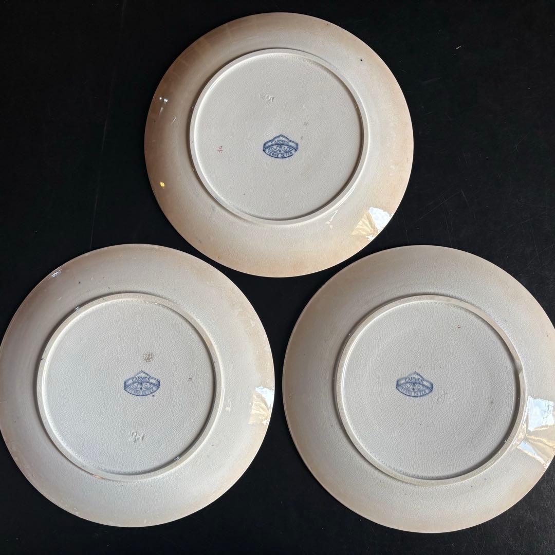 フランスアンティーク青い花柄の皿 3枚セット