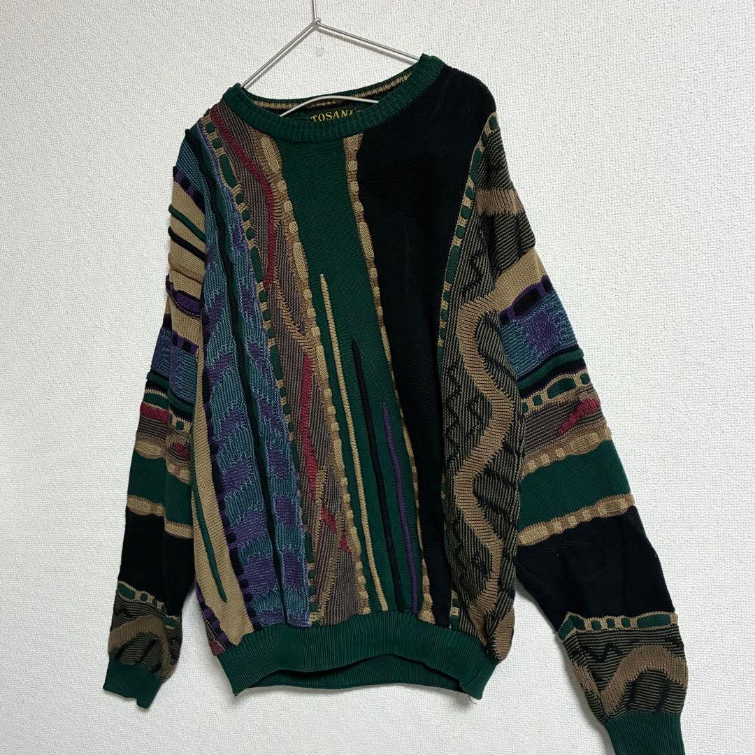 美品　90s 3Dニット セーター 製 TOSANI 幾何学模様