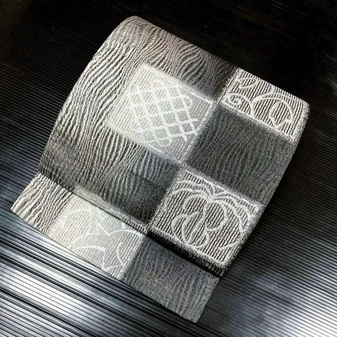 正絹　六通袋帯【抽象模様　格子】