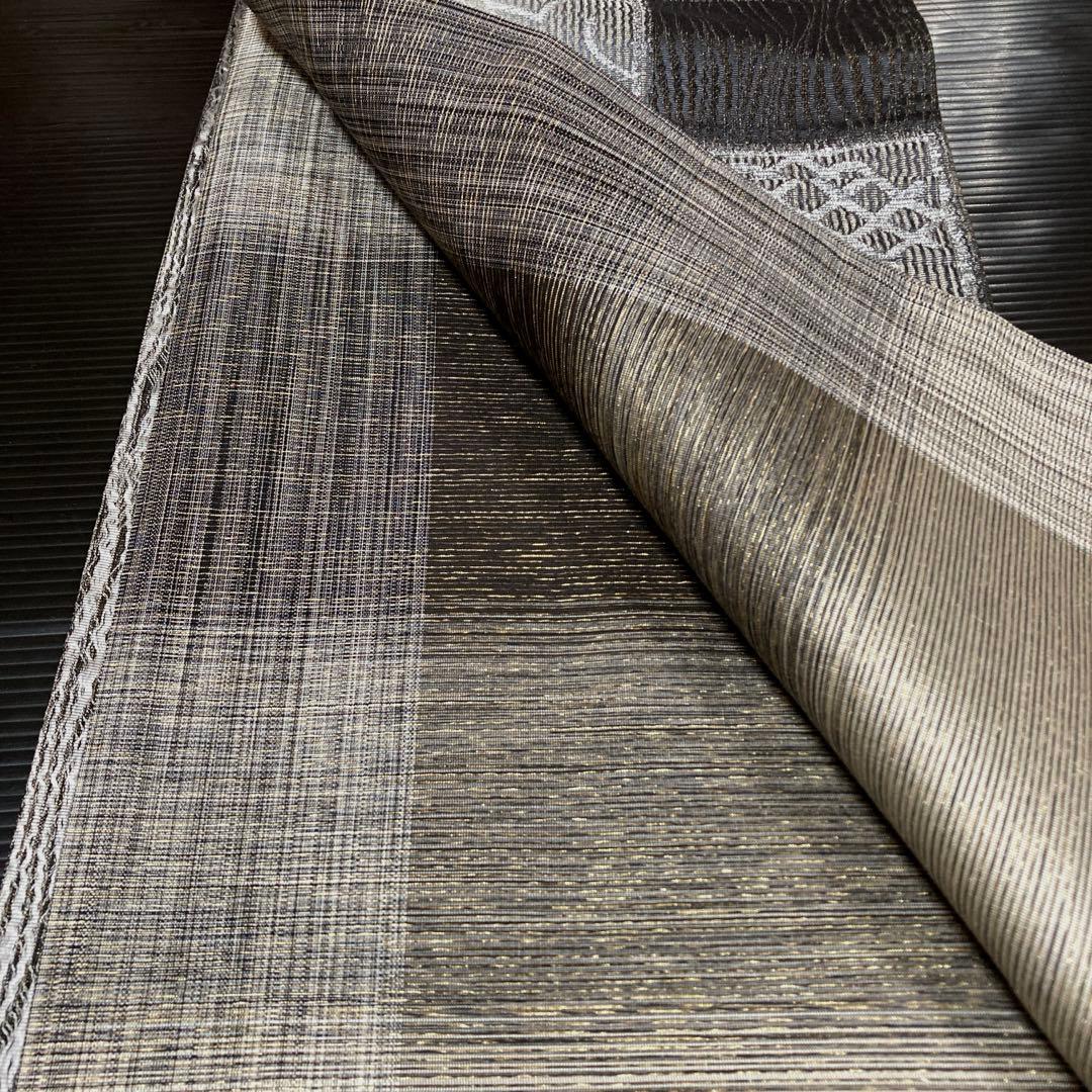 正絹　六通袋帯【抽象模様　格子】