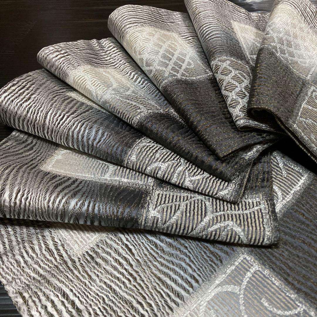 正絹　六通袋帯【抽象模様　格子】