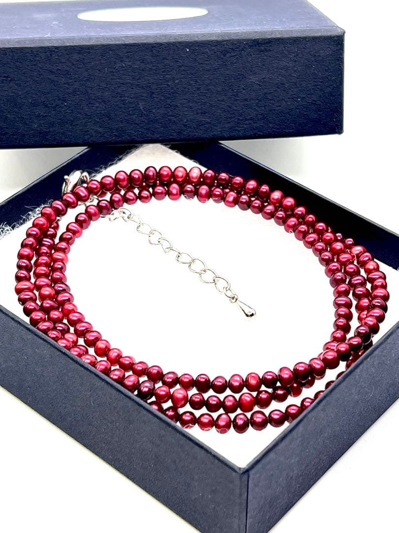 【しゃんたん】本真珠レッドカラーベビーパールネックレス４本セット