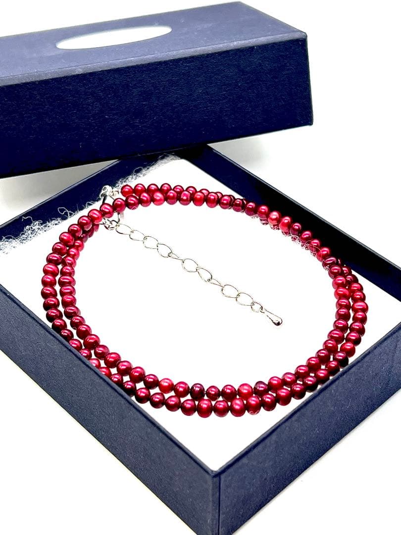 【しゃんたん】本真珠レッドカラーベビーパールネックレス４本セット