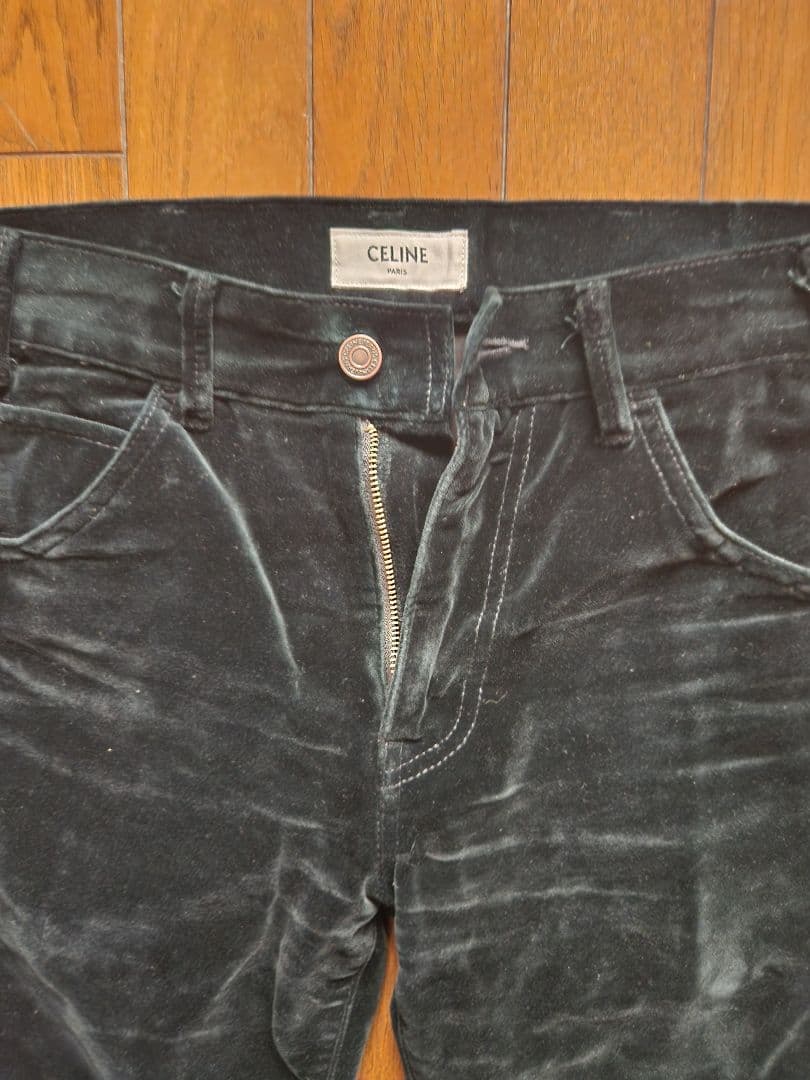 CELINE ブラック ベルベットフレアパンツサイズ26　ショッパー付き