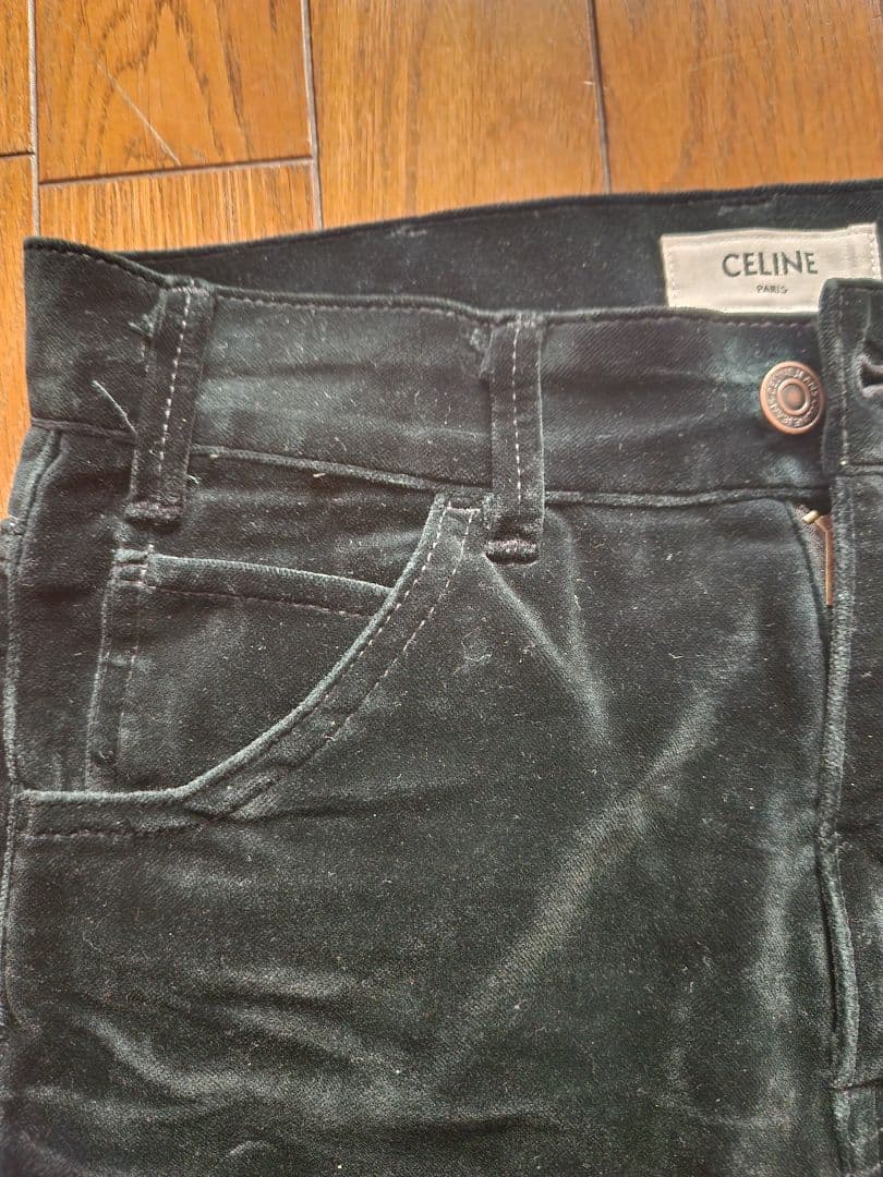 CELINE ブラック ベルベットフレアパンツサイズ26　ショッパー付き