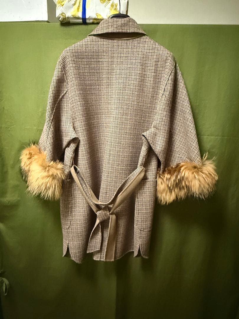 MaxMara チェック柄ファー付きロングコート