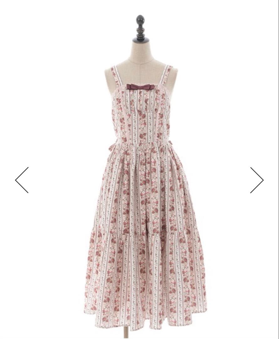 ストライプローズ柄ジャンスカ（生成り）